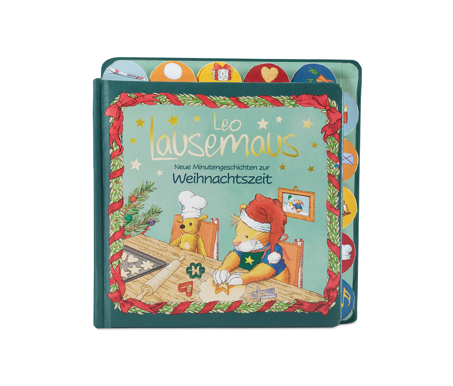 Buch »Leo Lausemaus – neue Minutengeschichten zur Weihnachtszeit« mit einer Abbildung eines Fuchses, der Weihnachtsplätzchen backt.
