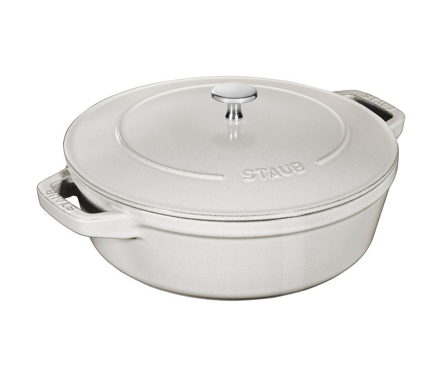 Nahaufnahme des weißen STAUB Kochtopf-Sets »La Cocotte«, 3-teilig mit Deckel.