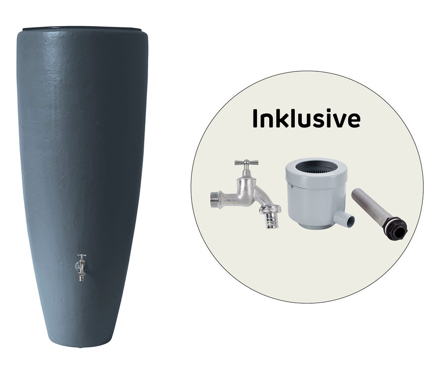 Ein graues Garantia 2-in-1-Regentonne-Komplett-Set, ca. 300 l.