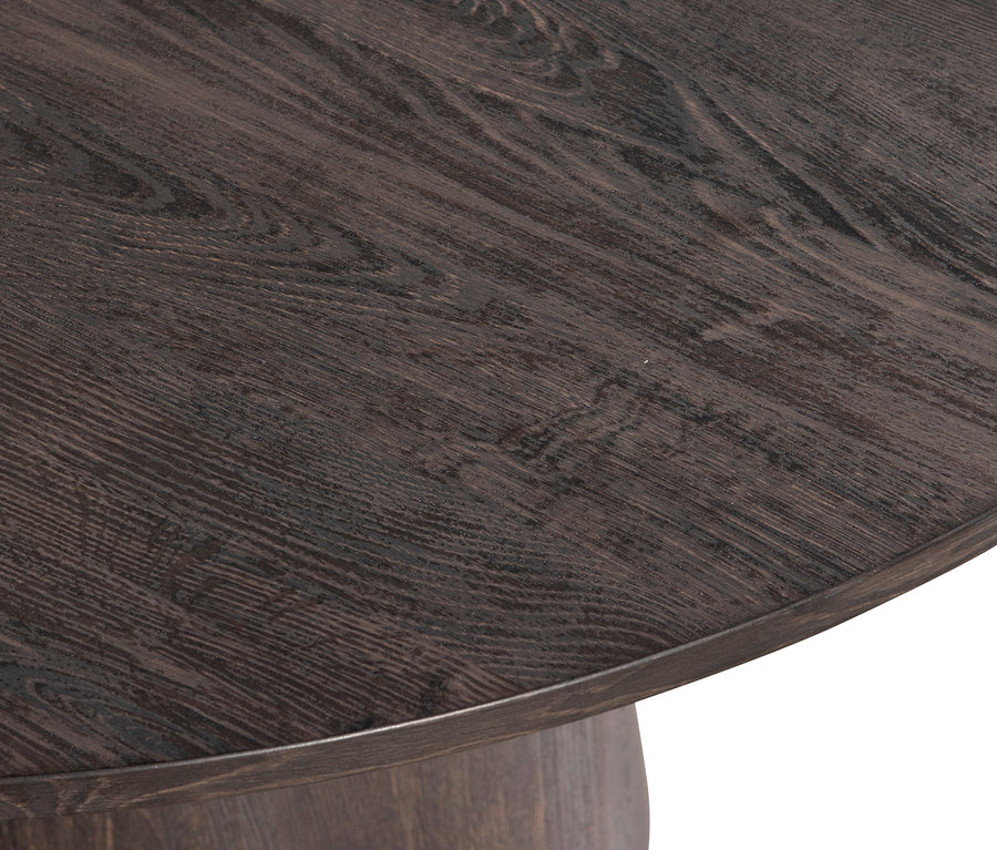 Detailansicht der Tischplatte des Woood Esstisch »Maan«, rund, 120 cm, dunkelbraun.