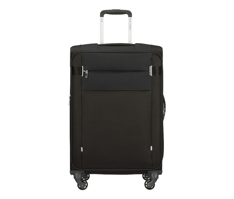 Schwarzer Samsonite CITYBEAT SPINNER, mittel, auf weißem Hintergrund.