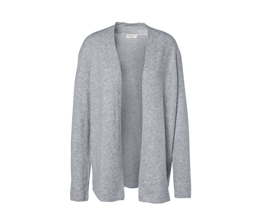Ein offener, grauer Cardigan.