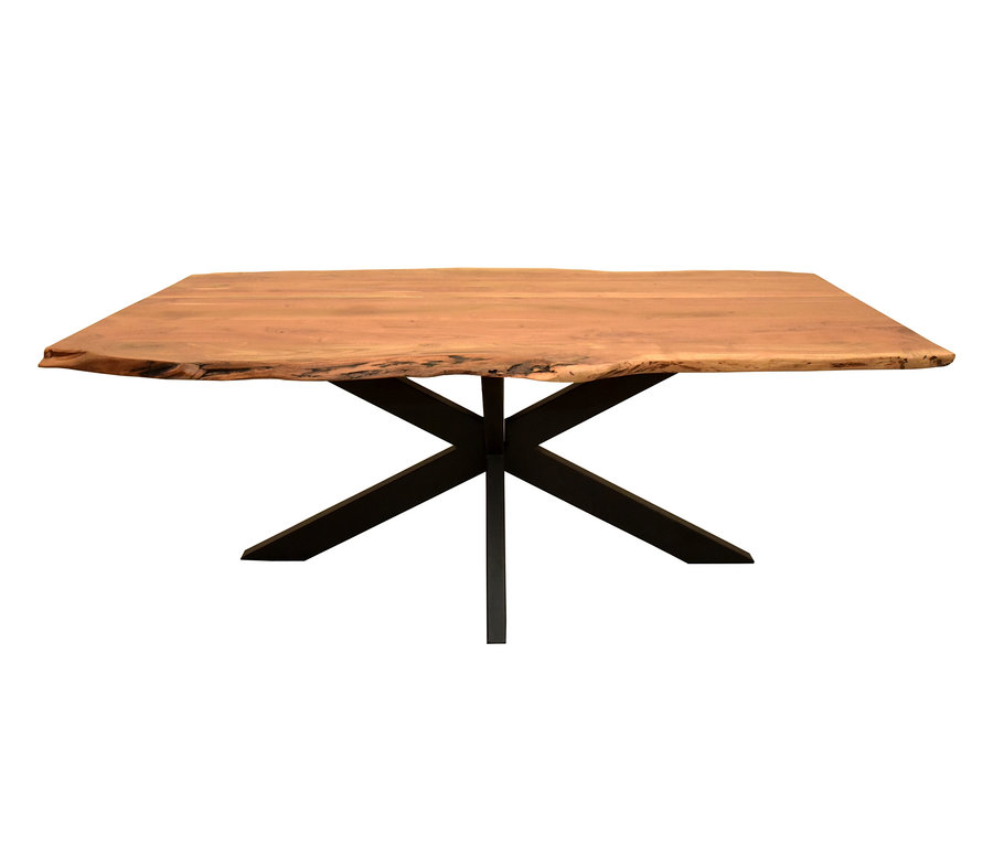 DeVries Esstisch »Catania«, Cross-Gestell, ca. 160 x 90 cm, mit Tischplatte aus Naturholz und schwarzem Metallgestell.