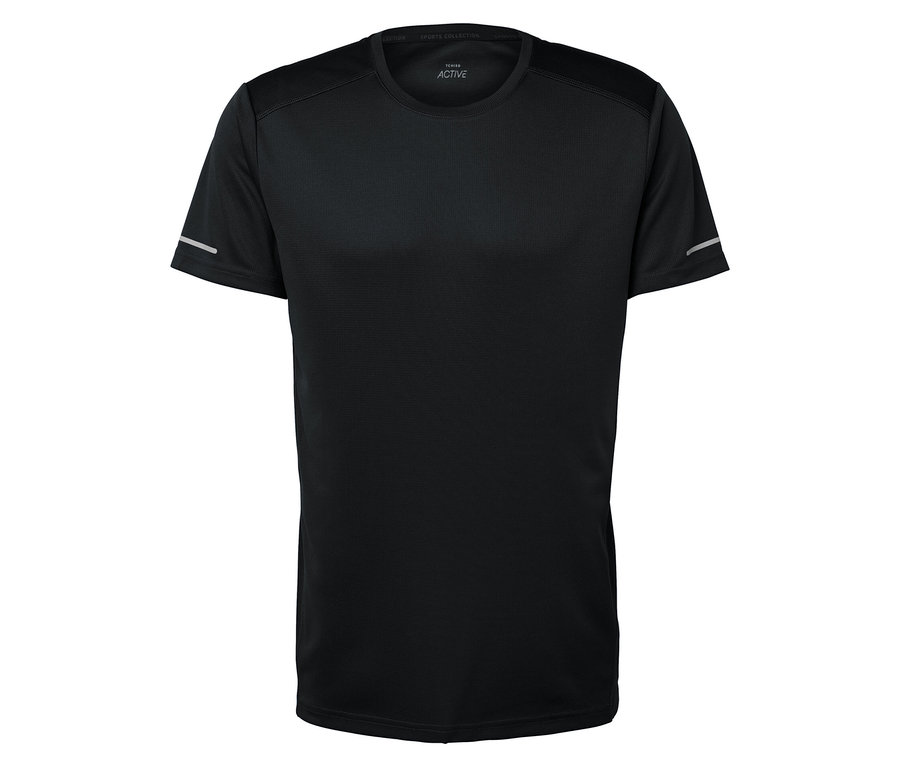 Schwarzes Kurzarm-T-Shirt.