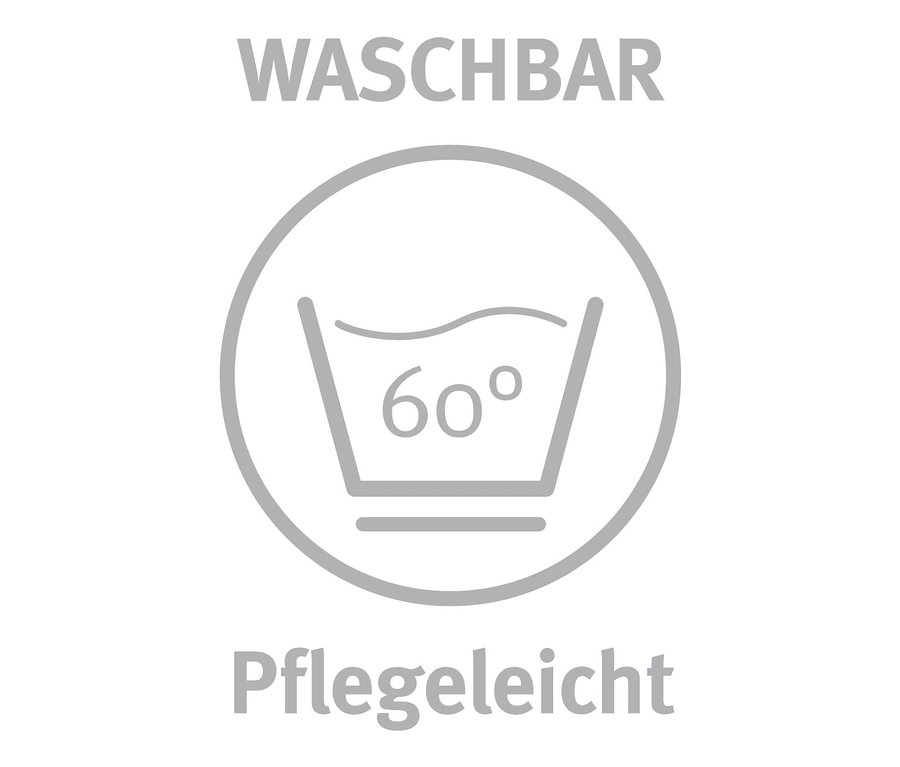 Symbol für die Wäsche bei 60 Grad und Text "Pflegeleicht".