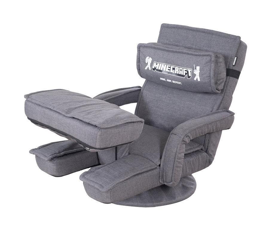 Grauer, verstellbarer roba Minecraft Loungesessel mit Beinen und Armlehne.