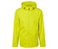 Gelbe Regenjacke mit Kapuze und Reißverschluss.