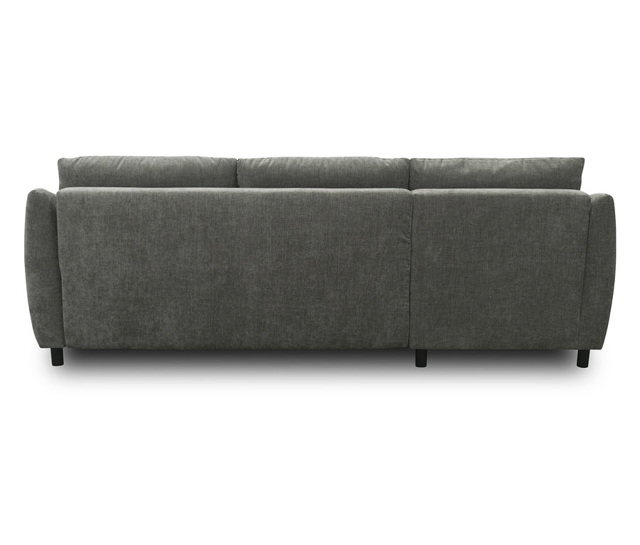 Rückansicht des grauen DOMO Ecksofas Longchair, linksbündig.