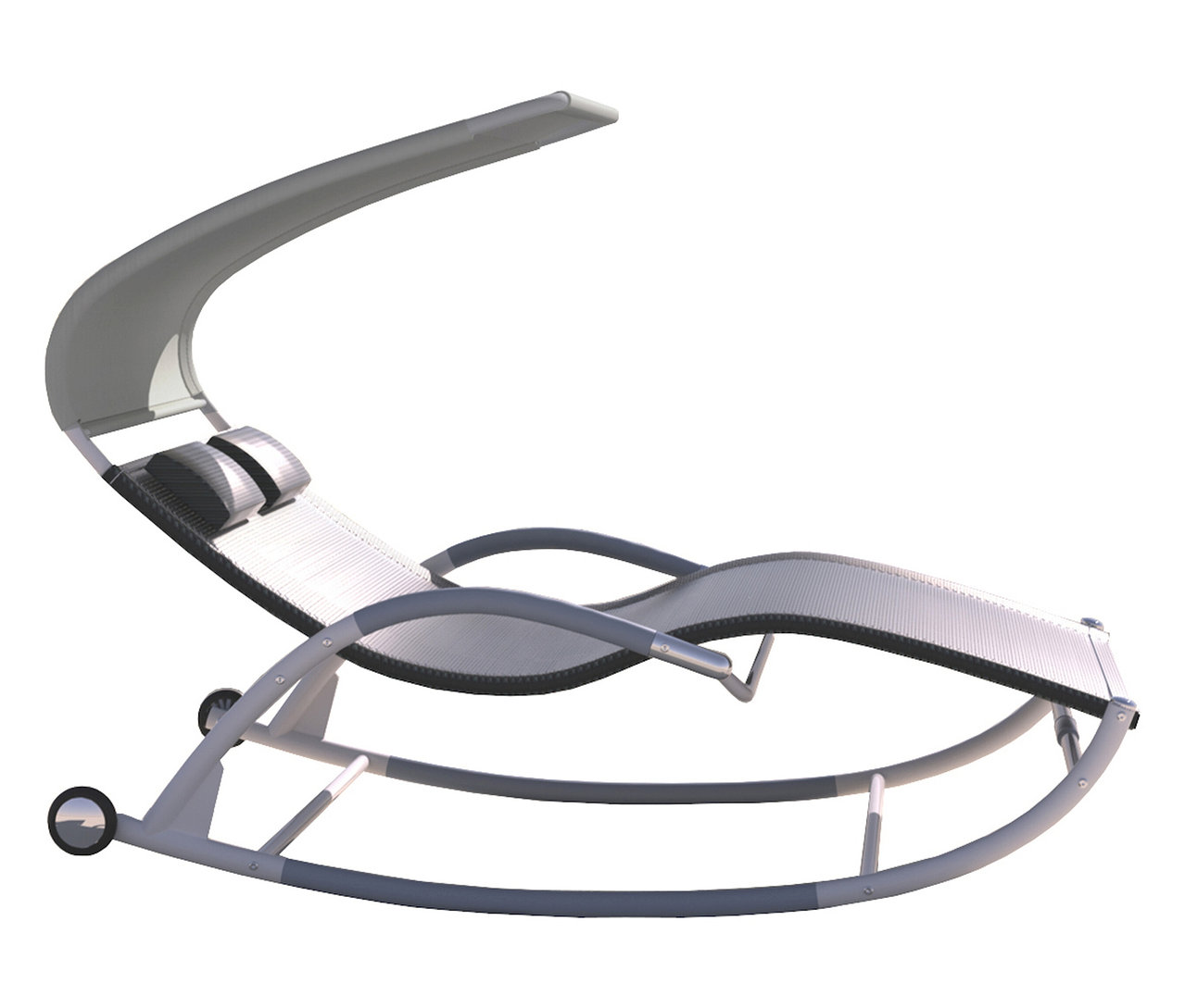 Leco Doppelschaukelliege mit Rädern in Grau und Weiß.