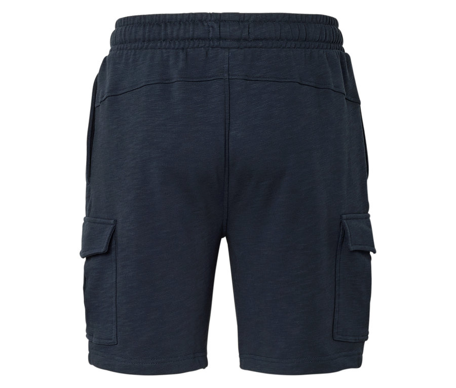 Dunkelblaue Cargo-Shorts mit elastischem Bund.