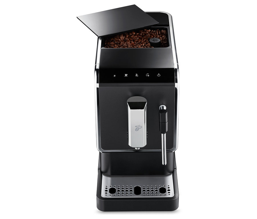Frontansicht des »Esperto Latte« Tchibo Kaffeevollautomaten, Anthrazit.