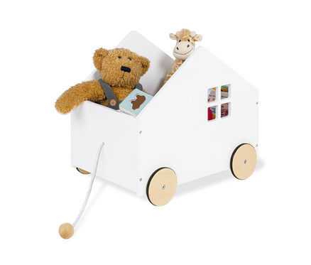 Ein brauner Teddybär und eine Plüschgiraffe in Pinolino Spielzeugkiste »Hydda« mit Rollen.