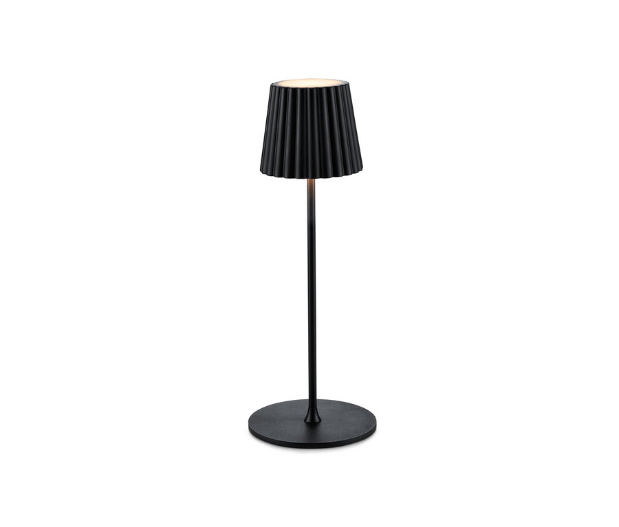 Schwarze LED-Akku-Tischleuchte.
