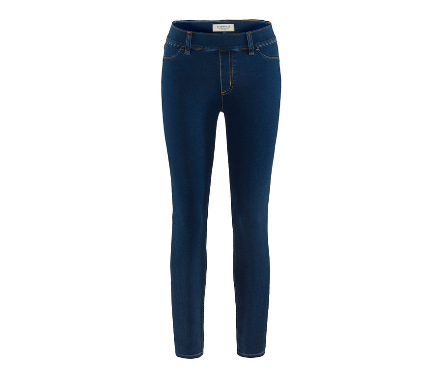 Blaue Jeggings auf weißem Hintergrund.