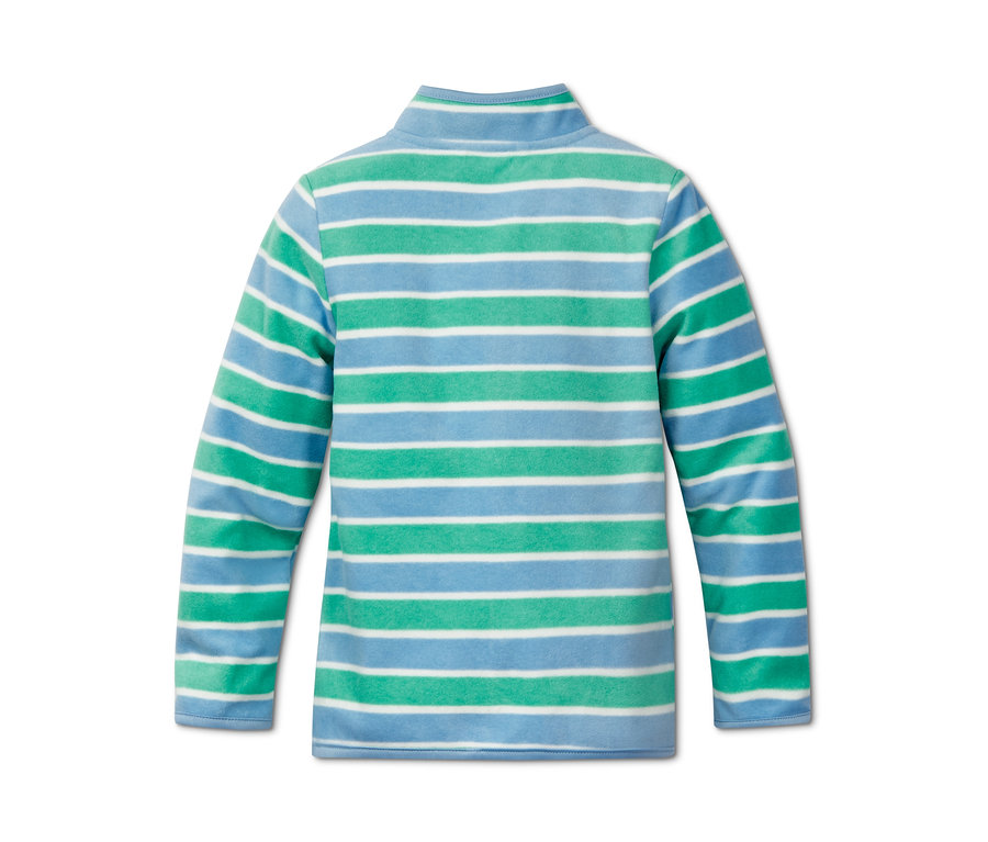 Gestreifte Recycelte Fleecejacke in Grün und Blau.