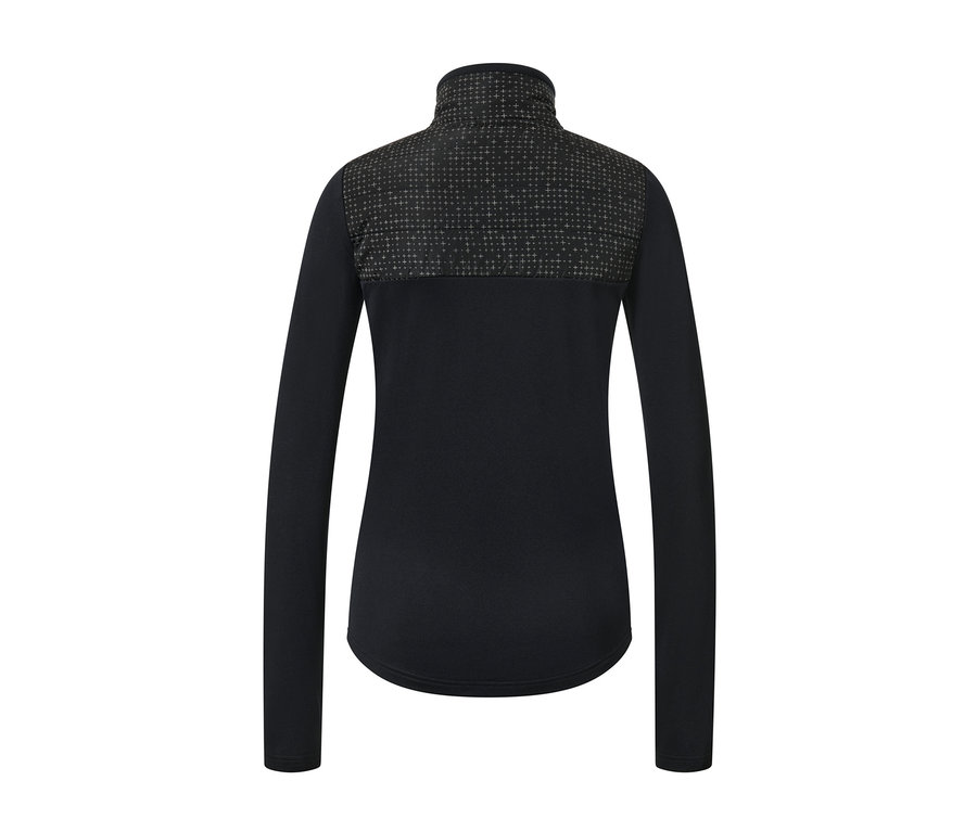 Schwarzes Hybrid-Thermoshirt mit langen Ärmeln und gemustertem Oberteil.