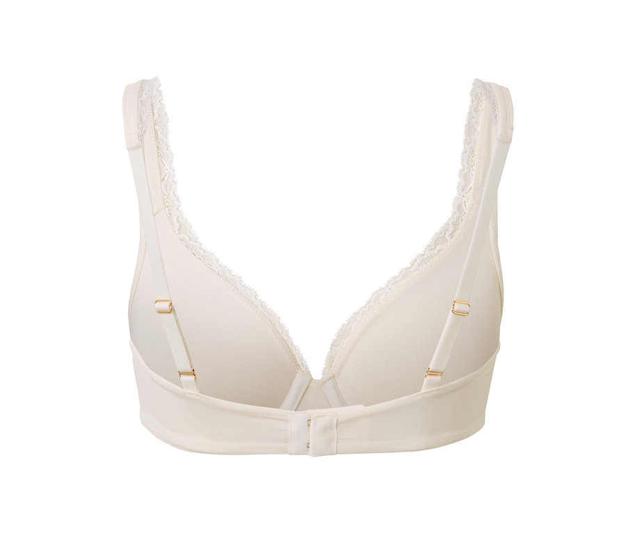 Detailansicht von hinten eines creme Bügel-BHs.