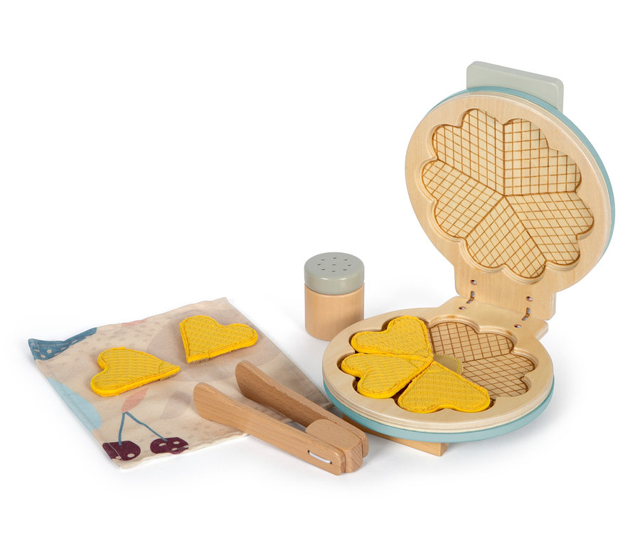 Holz Waffelset mit Waffeleisen, herzförmigen Stoffwaffeln, Stoffserviette und Zange. small foot Waffeleisen-Set »tasty«