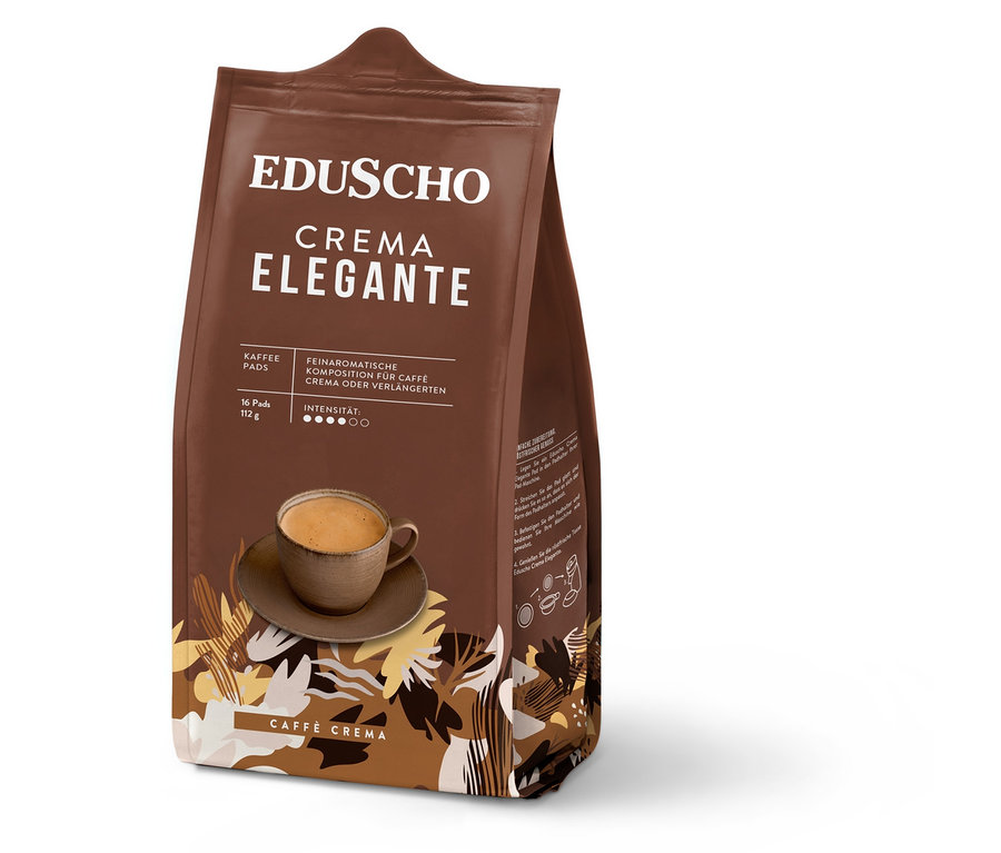 Eine Packung Eduscho Crema Elegante Kaffeepads.