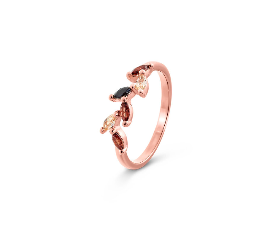 Nahaufnahme von 925 Silber Ring Olivenzweig mit bunten Steinen.