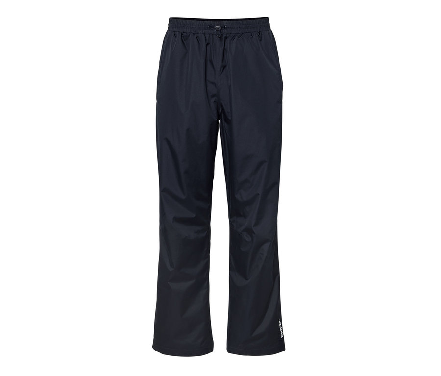 Dunkelblaue Unisex-Regenhose.