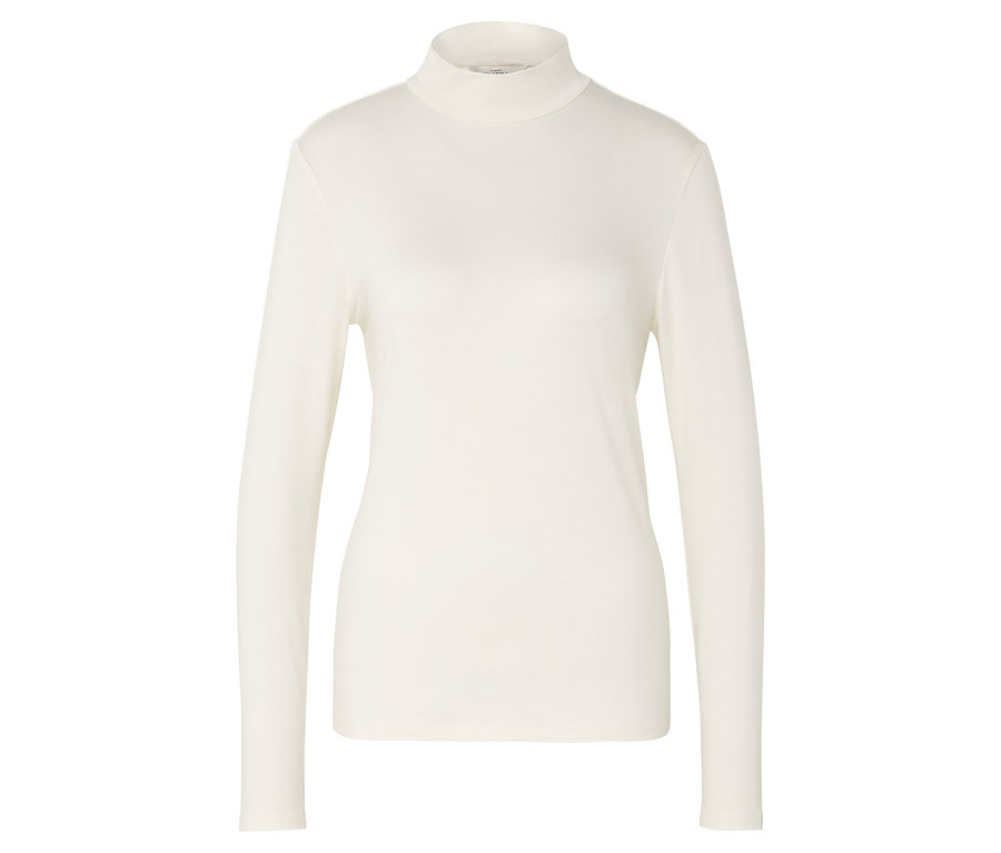 Cremeweißes Blusenshirt mit Stehkragen.