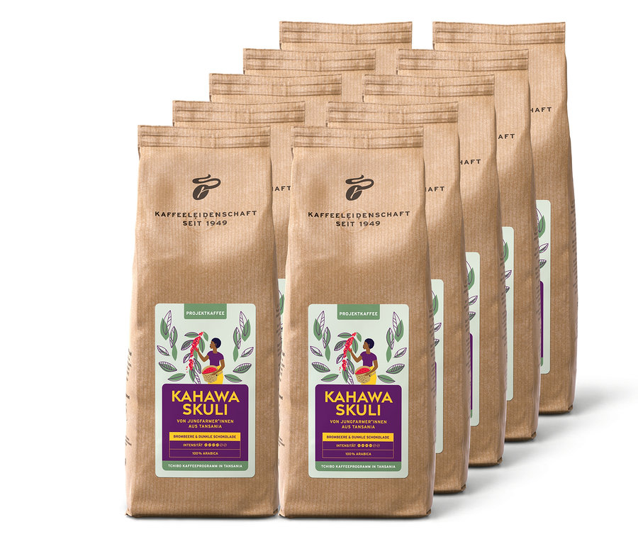 Mehrere Packungen Projektkaffee Kahawa Skuli - 10x 500 g Ganze Bohne.