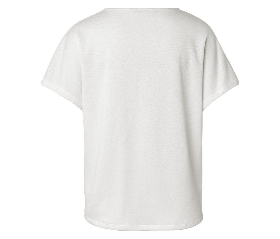 Rückansicht eines weißen T-Shirts mit kurzen Ärmeln.