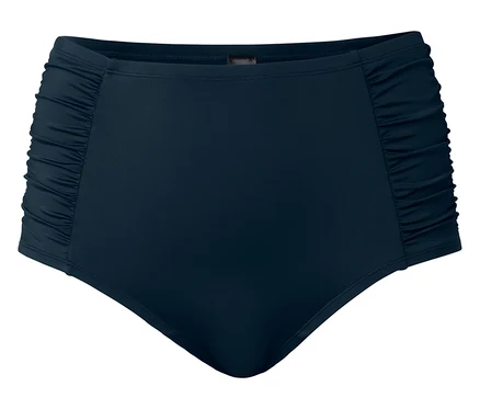 Marineblaue Bikinihose mit gerafften Seiten.