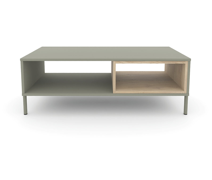 Salbeigrün Couchtisch »Hygge« mit offenem Holzfach und Ablage.