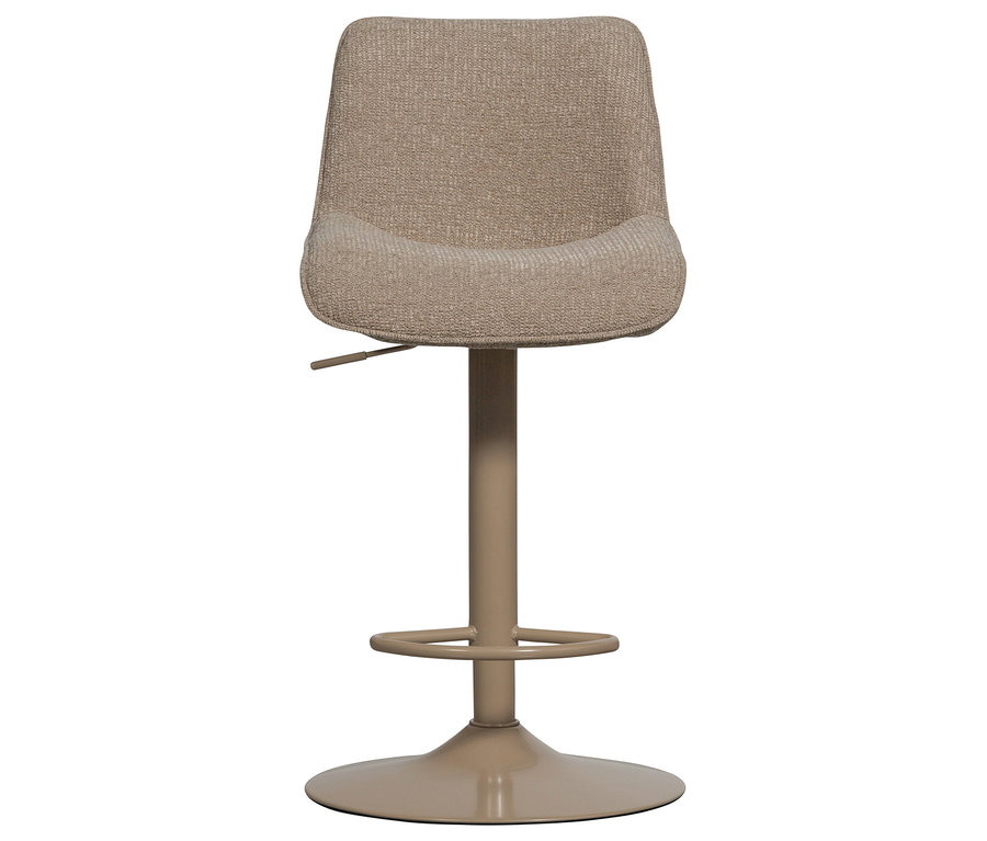 Der beige Woood »Marten« Barhocker hat eine gepolsterte Sitzfläche und eine Fußstütze.