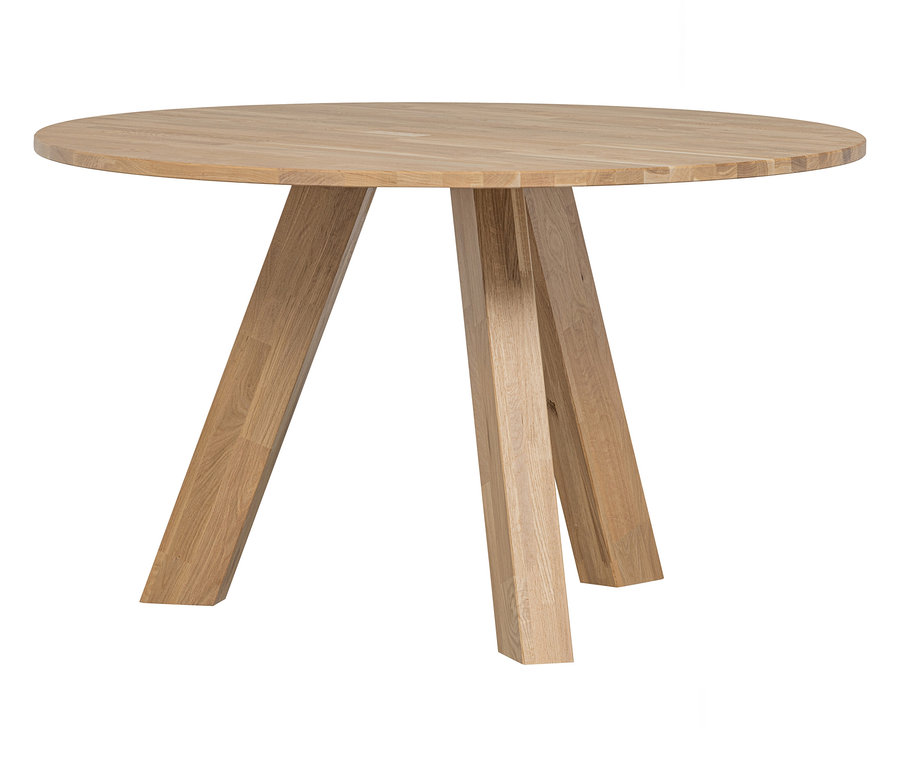 Ein runder Woood »Rhonda« Esstisch, ca. 129 cm, steht vor einem weißen Hintergrund.