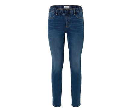 Blaue Slim-Fit-Jeans mit elastischem Bund und Vordertaschen, mit einem „MY STYLE“-Etikett.