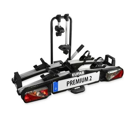 Schwarzer Fahrradträger »Premium 2« vor weißem Hintergrund.