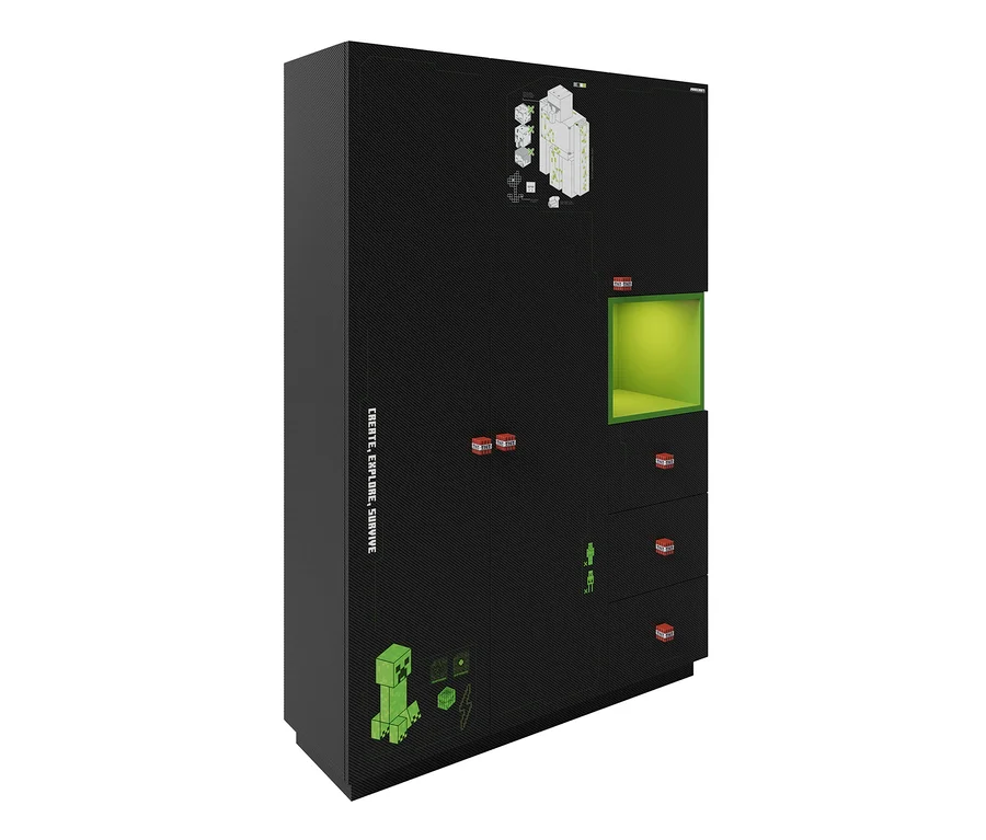 Schwarzer roba Minecraft Schrank mit Minecraft Grafiken.