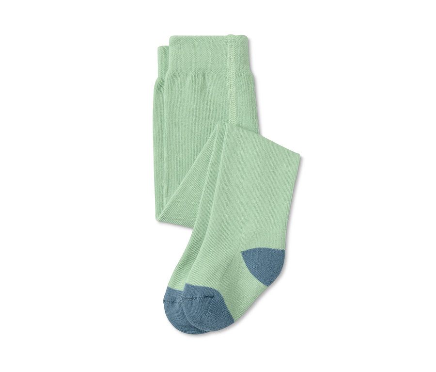 Hellgrüne 3 Strumpfhosen mit blauen Zehen.
