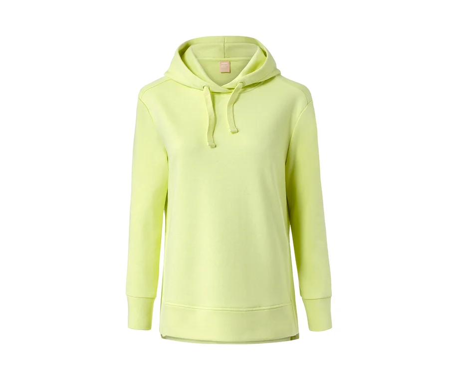 Ein hellgelber Kapuzen-Sweatpullover.