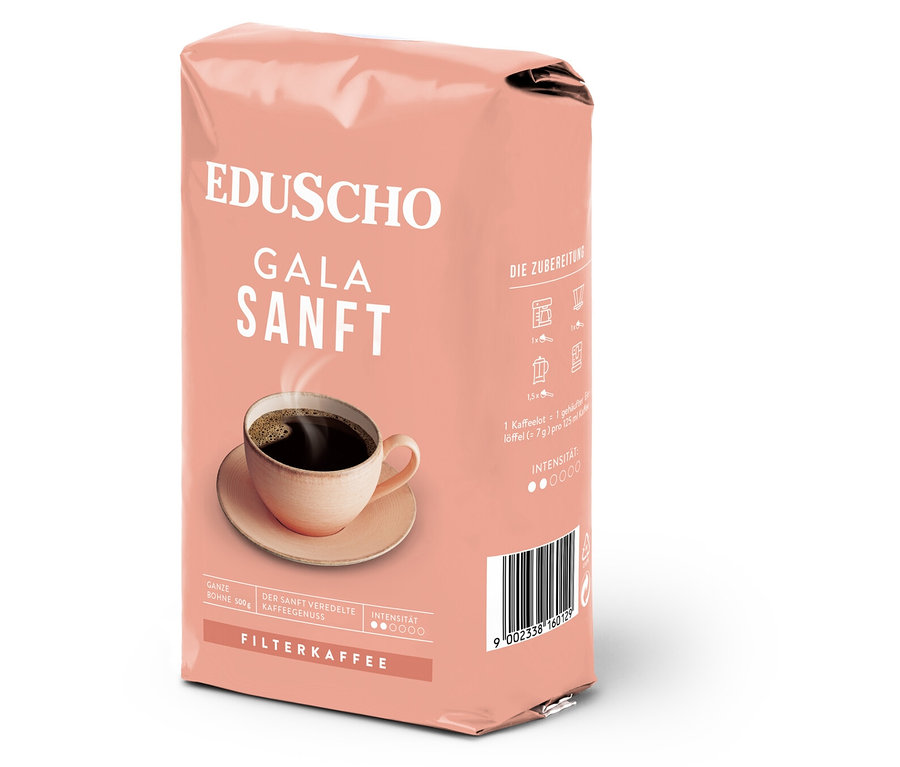 Eine Packung EDU Gala sanft 500g Kaffee.