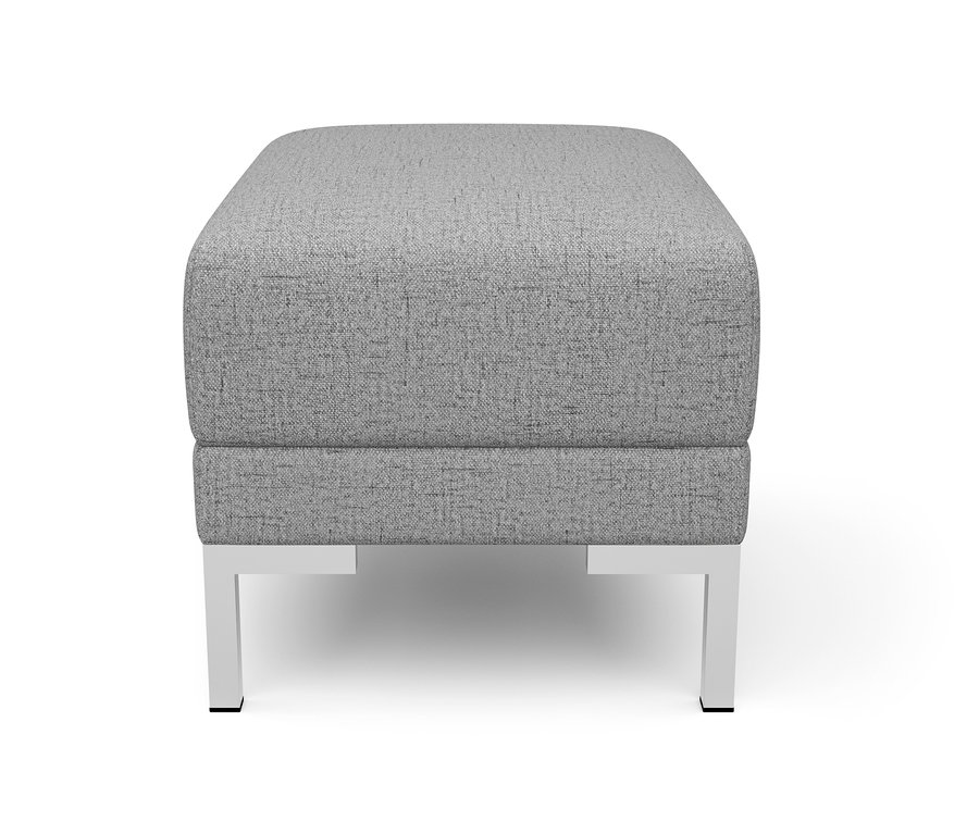 Ein »Liv« Hocker in Kieselgrau mit Metallfüßen auf weißem Hintergrund.