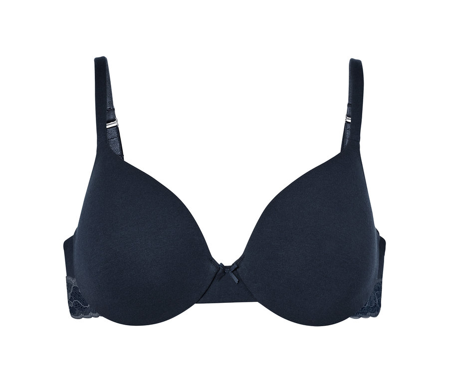 Dunkelblauer T-Shirt-BH mit Schleife in der Mitte.