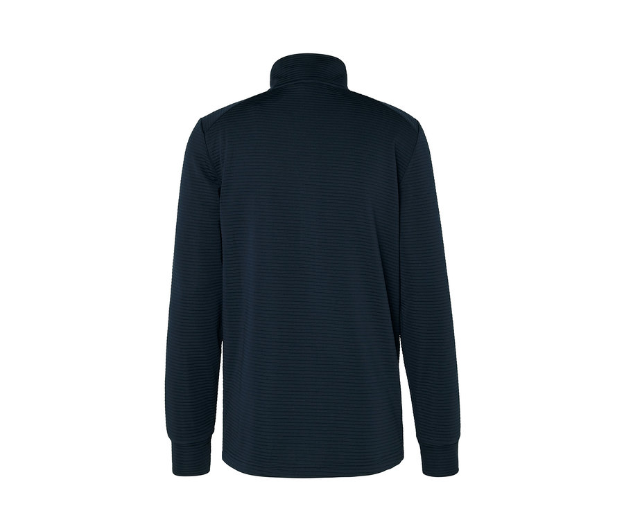 Detailansicht der Rückseite einer marineblauen Funktionsjacke.