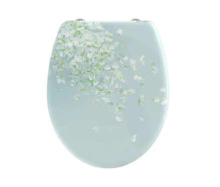 Hellblauer Duroplast WC-Sitz mit Blumenmuster "Flower in the Wind".