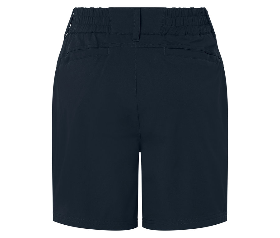 Detailansicht der Rückseite von dunkelblauen Softshell-Funktionsshorts.