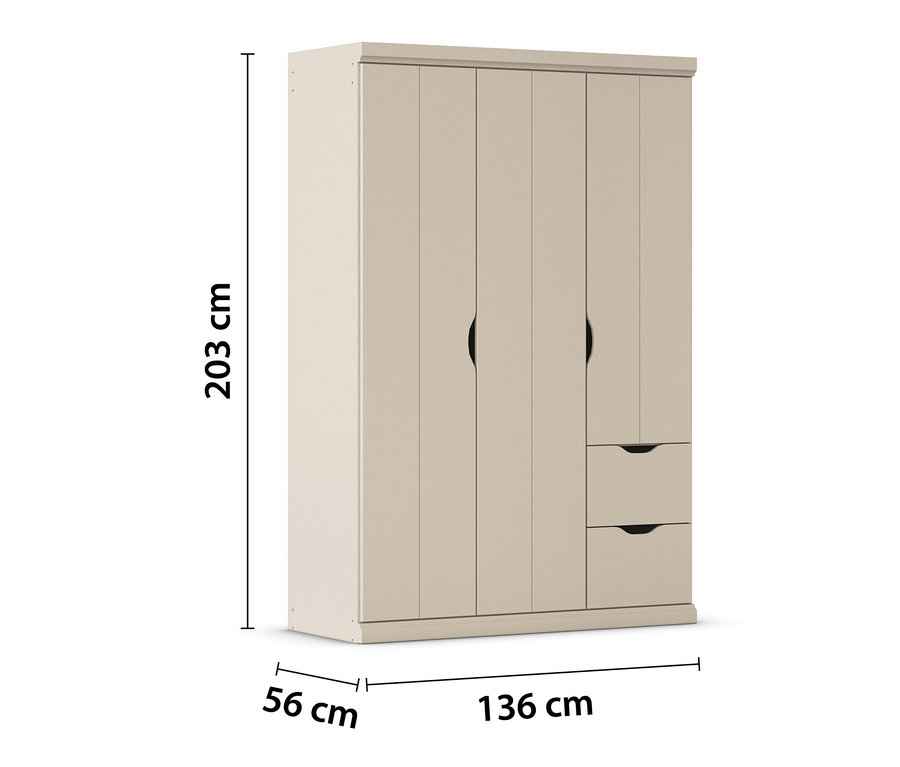 Beiger Kleiderschrank »Frieda« mit 3 Türen und 2 Schubladen.