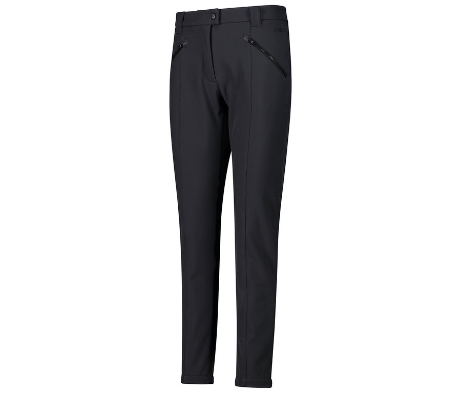 Schwarze Hose mit Reißverschlusstaschen.