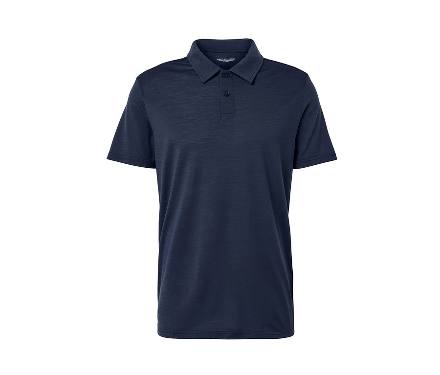 Blaues Poloshirt mit Merinowolle.