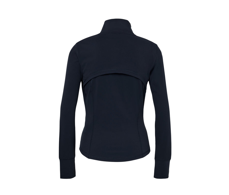 Dunkelblaue Funktionsjacke von hinten.