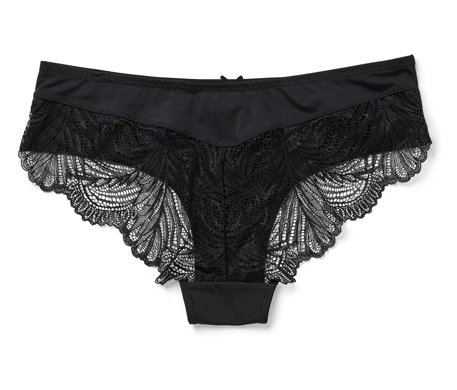 Schwarzer Damen-Slip mit floraler Spitze.