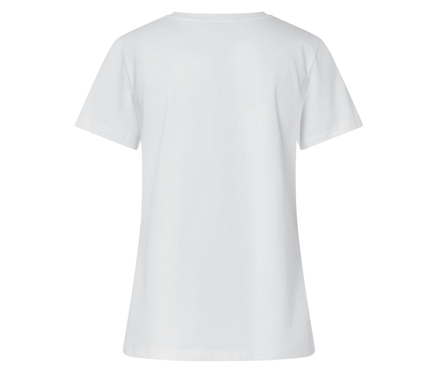Ein einzelnes, weißes T-Shirt, von hinten aufgenommen.