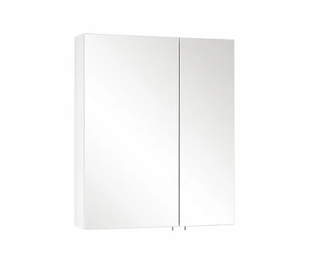 Weißer Spiegelschrank »Basic«, 60 cm, mit zwei Spiegeltüren und zwei kleinen Griffen unten.